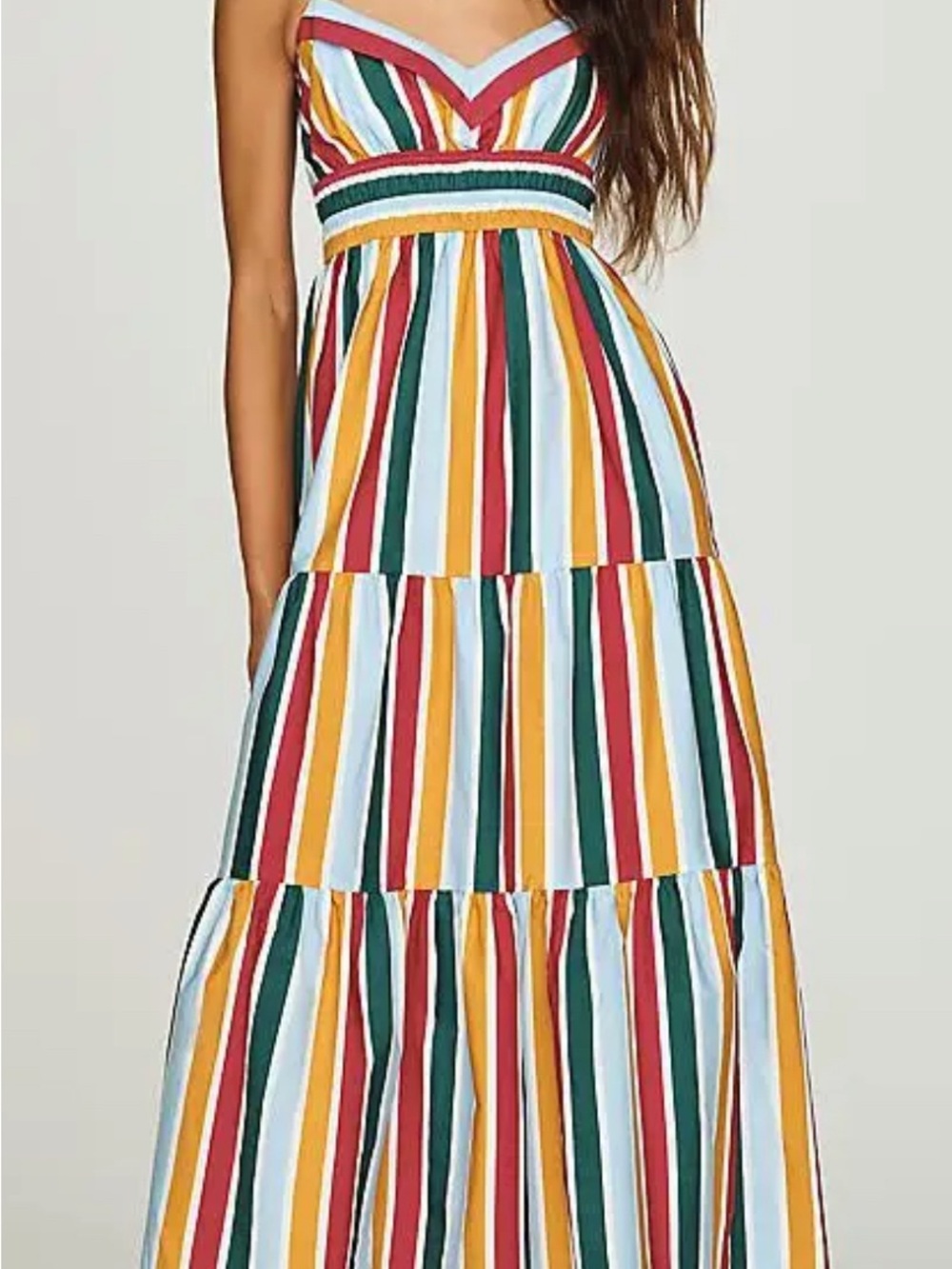 Anthropologie Striped Maxi Dress in Mustard, Forest Green & Red